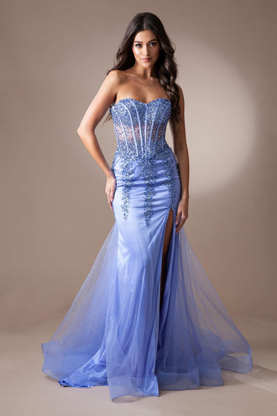 Long Pageant Dress Sweetheart Mermaid Gown By Amelia Couture 7051 - PERIWINKLE / Dress