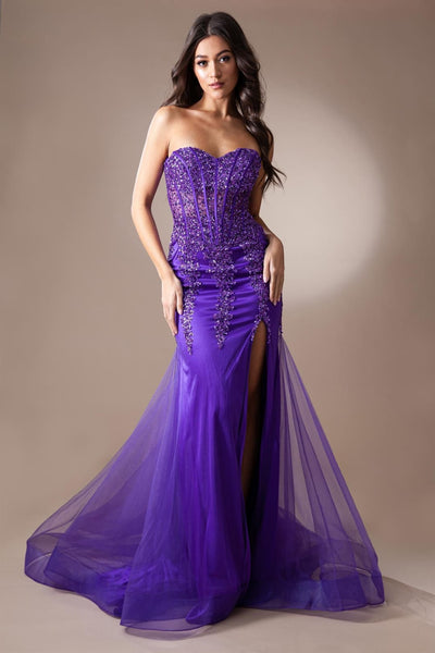 Long Pageant Dress Sweetheart Mermaid Gown By Amelia Couture 7051 - PURPLE / Dress