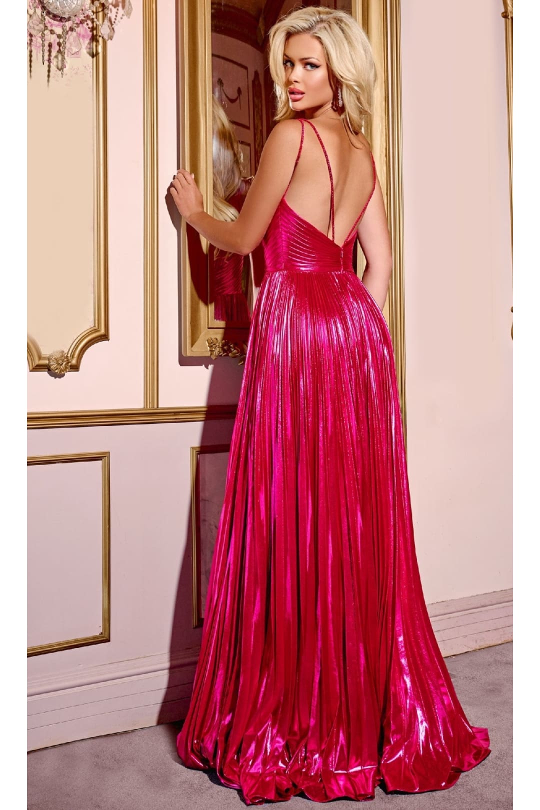 Long Pleated Metallic Prom Dress: Jovani 43795 - Apparel & Accessories > Clothing > Dresses