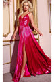 Long Pleated Metallic Prom Dress: Jovani 43795 - Fuchsia / 00 - Apparel & Accessories > Clothing > Dresses