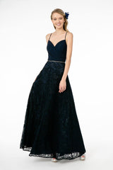Long Pleated Sweetheart Dress with Lace Skirt by Elizabeth K GL2667 - XS / Navy - Long Formal Dresses