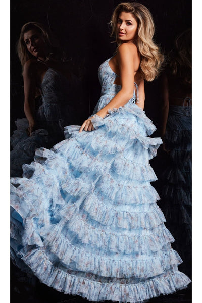 Long Print Ruffled A-Line Prom Dress: Jovani 36571 - Apparel & Accessories > Clothing > Dresses