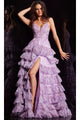 Long Print Ruffled A-Line Prom Dress: Jovani 36571 - Lilac / Apparel & Accessories > Clothing > Dresses