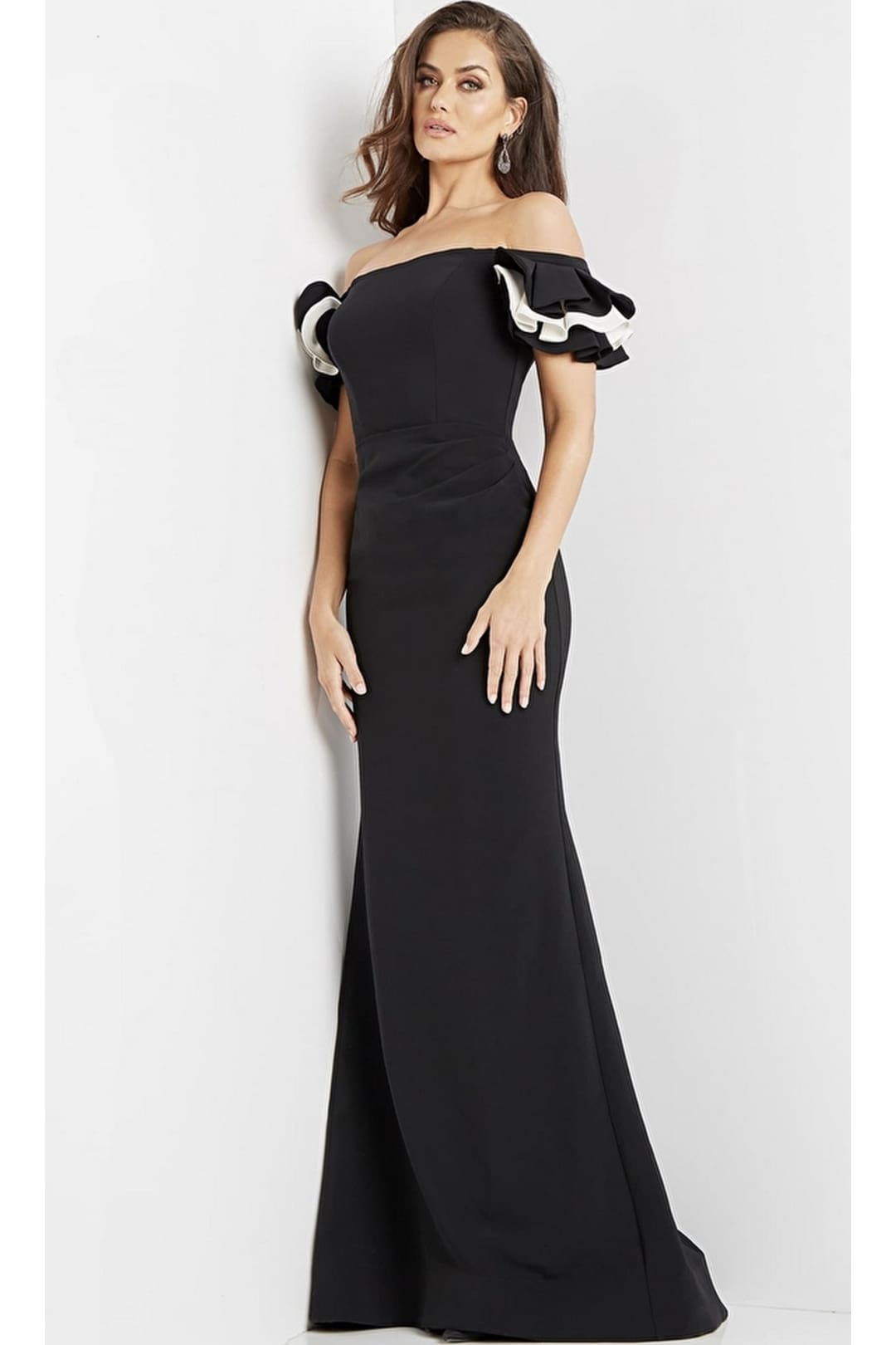 Long Prom Dress 07017 by Jovani - Black/White / Prom