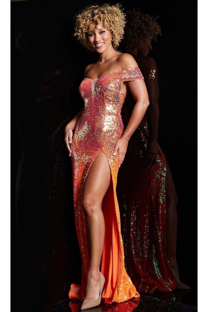 Long Prom Dress 34395 by Jovani - Orange/Neon Orange / Prom