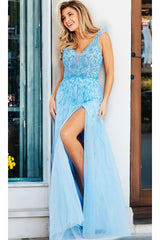 Long Prom Dress 38430 by Jovani - Light Blue / Prom