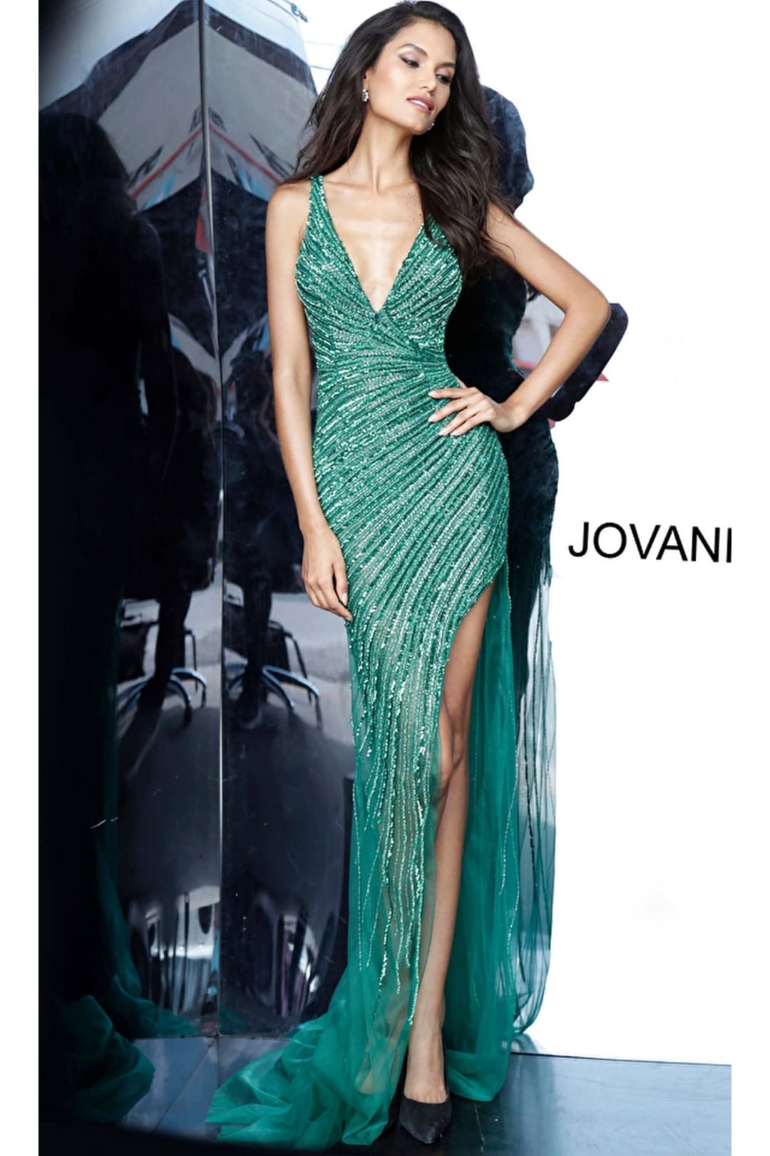 Long Prom Dress 63405 by Jovani - Emerald / Apparel & Accessories > Clothing > Dresses