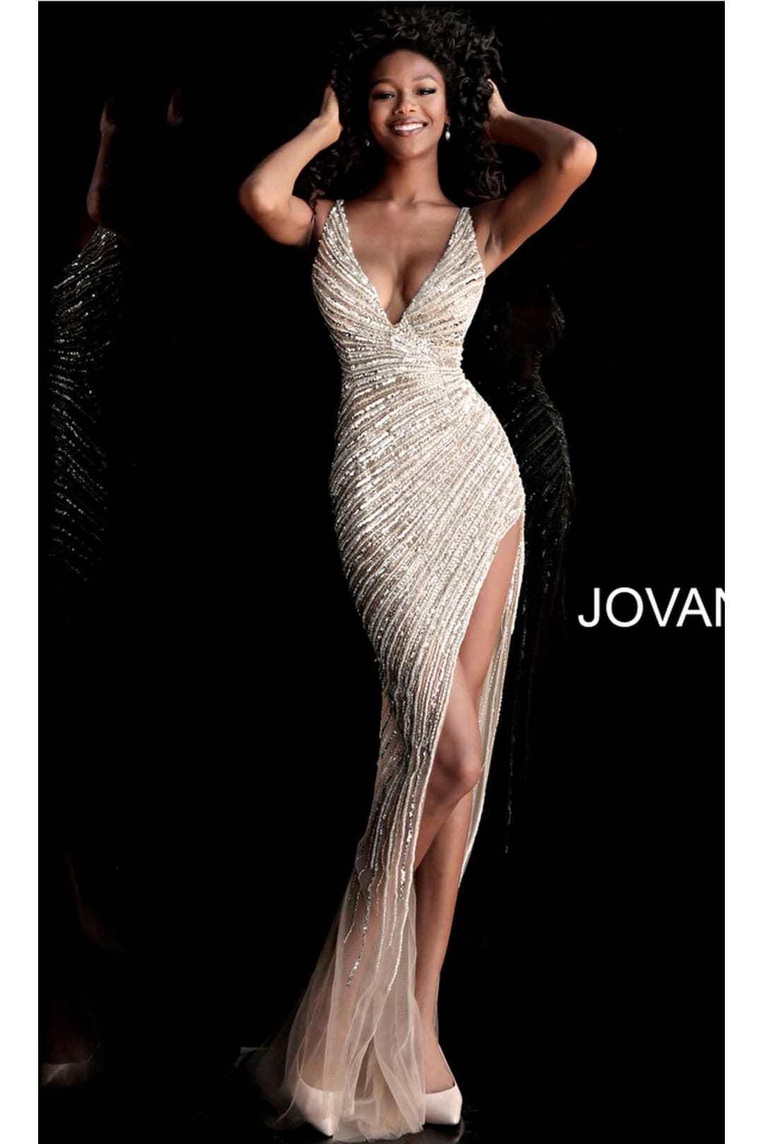 Long Prom Dress 63405 by Jovani - Gold/Silver / Apparel & Accessories > Clothing > Dresses