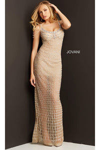 Long Prom Dress by Jovani 05997 - Nude/Silver / Prom