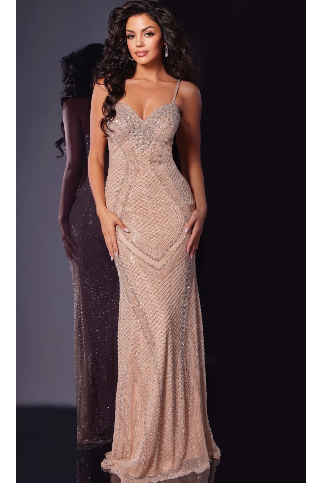 Long Prom Dress: Jovani 34312 - Nude / 00 - Apparel & Accessories > Clothing > Dresses