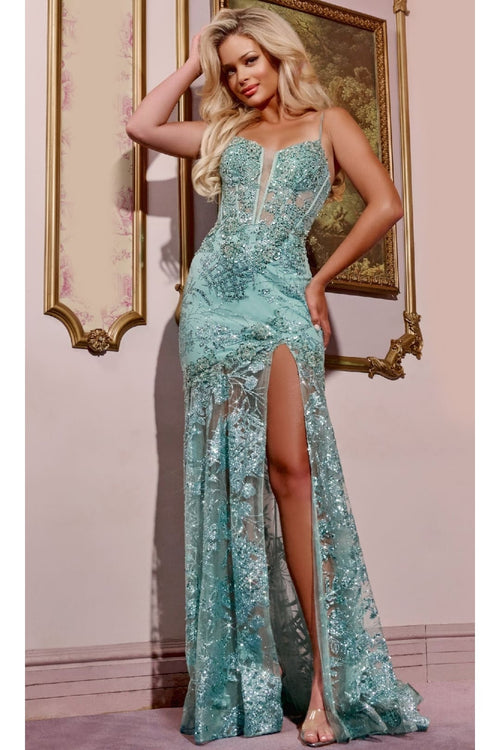 Long Prom Dress: Jovani 38468 - Sage / Prom