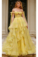 Long Prom Dress: Jovani 40400 - Yellow/Print / Prom
