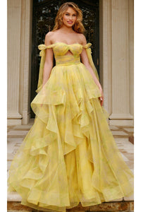 Long Prom Dress: Jovani 40400 - Yellow/Print / Prom