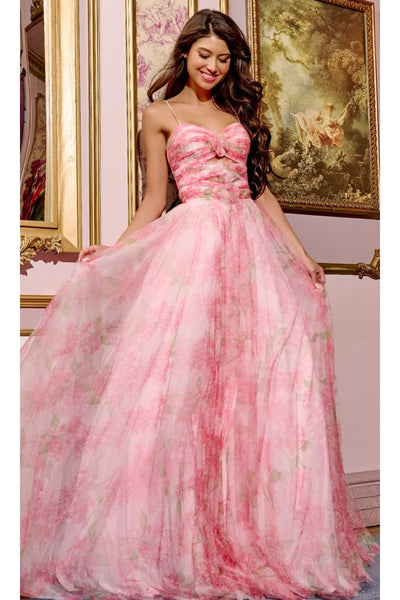 Long Prom Dress: Jovani 40402 - Red Print / Prom