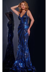 Long Prom Dress: Jovani 40766 - Navy/Royal / Prom