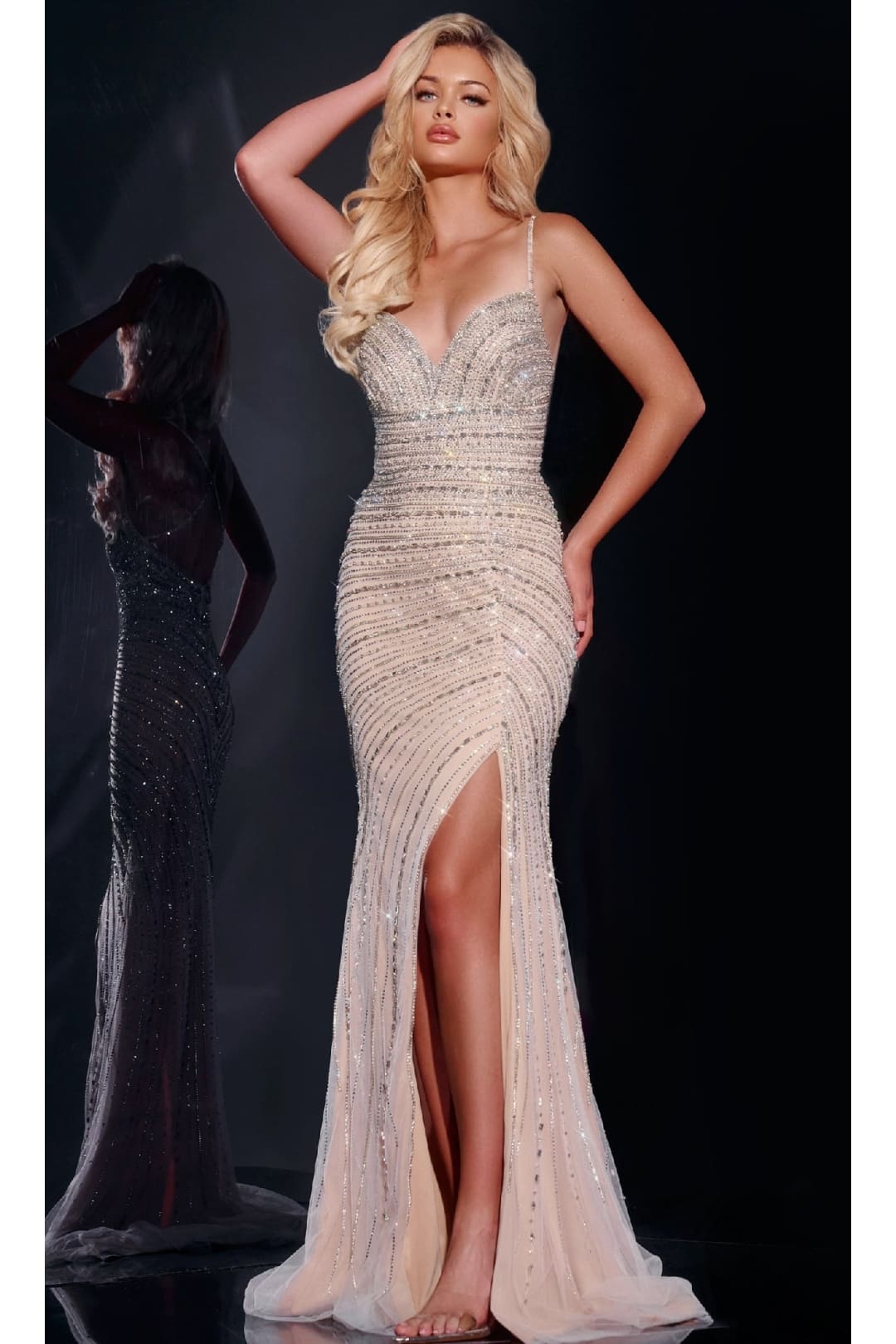 Long Prom Dress: Jovani 40820 - Silver / Prom