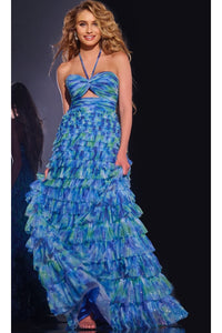 Long Prom Dress: Jovani 42182 - Royal/Multi / Prom
