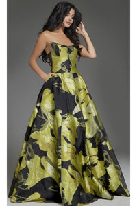 Long Prom Dress: Jovani 42435 - Yellow/Black / Prom
