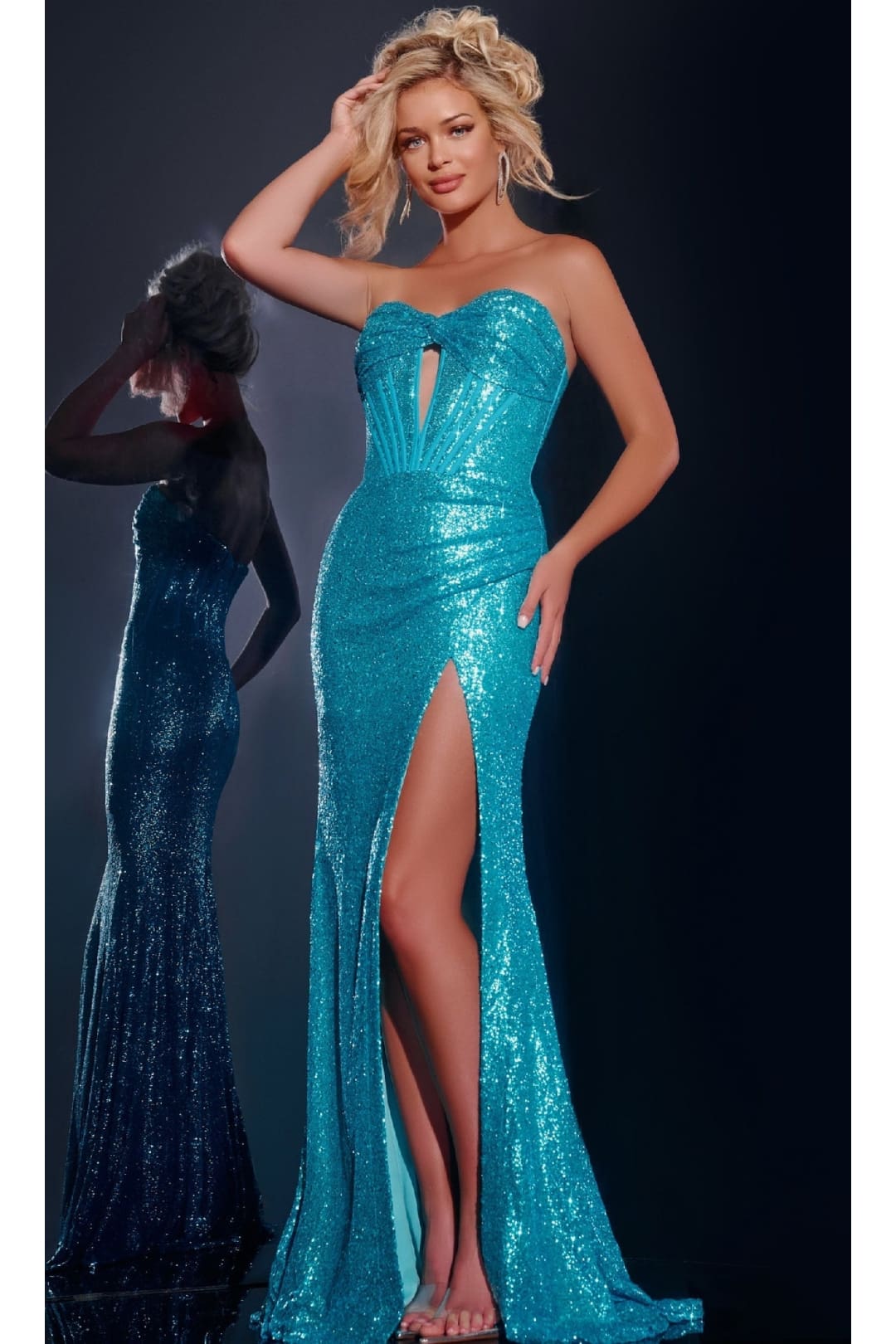 Long Prom Dress: Jovani 42514 - Turquoise / Prom