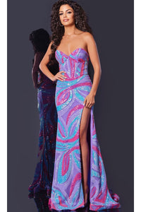Long Prom Dress: Jovani 43058 - Orchid/Pink/Blue / Prom