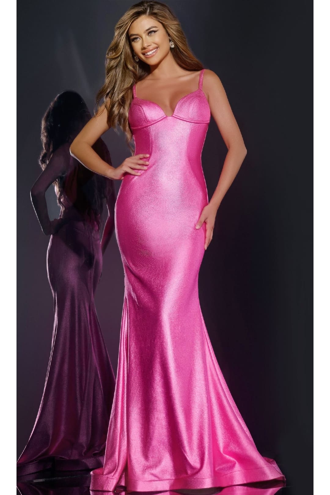 Long Prom Dress: Jovani 43443 - Hot Pink / Prom