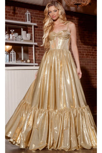 Long Prom Dress: Jovani 43596 - Gold / Prom