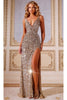 Long Prom Dress: Jovani 43623 - Nude/Silver/Gold / Prom