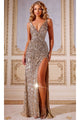 Long Prom Dress: Jovani 43623 - Nude/Silver/Gold / Prom
