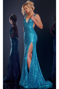 Long Prom Dress: Jovani 43725 - Turquoise / Prom