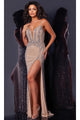 Long Prom Dress: Jovani 43918 - Nude/Silver / Apparel & Accessories > Clothing > Dresses
