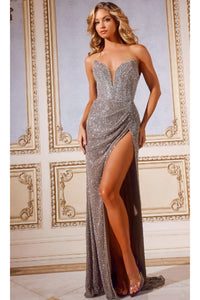 Long Prom Dress: Jovani 43921 - Gunmetal / Prom