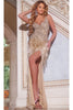 Long Prom Dress: Jovani 43928 - Nude/Gold / Prom