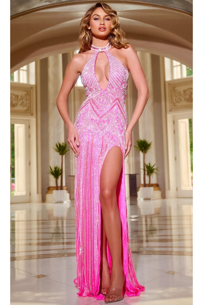 Long Prom Dress: Jovani 43929 - Neon Pink / Prom