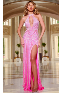 Long Prom Dress: Jovani 43929 - Neon Pink / Prom