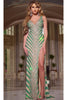 Long Prom Dress: Jovani 44174 - Nude/Green/Silver / Prom