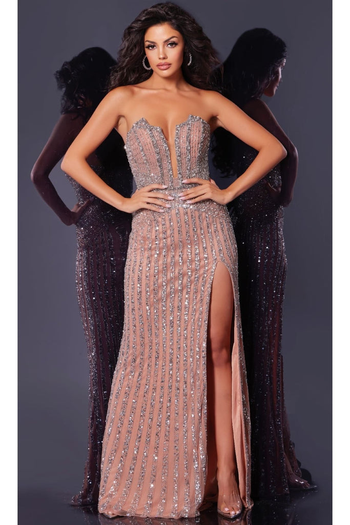 Long Prom Dress: Jovani 44330 - Dark Taupe / Prom