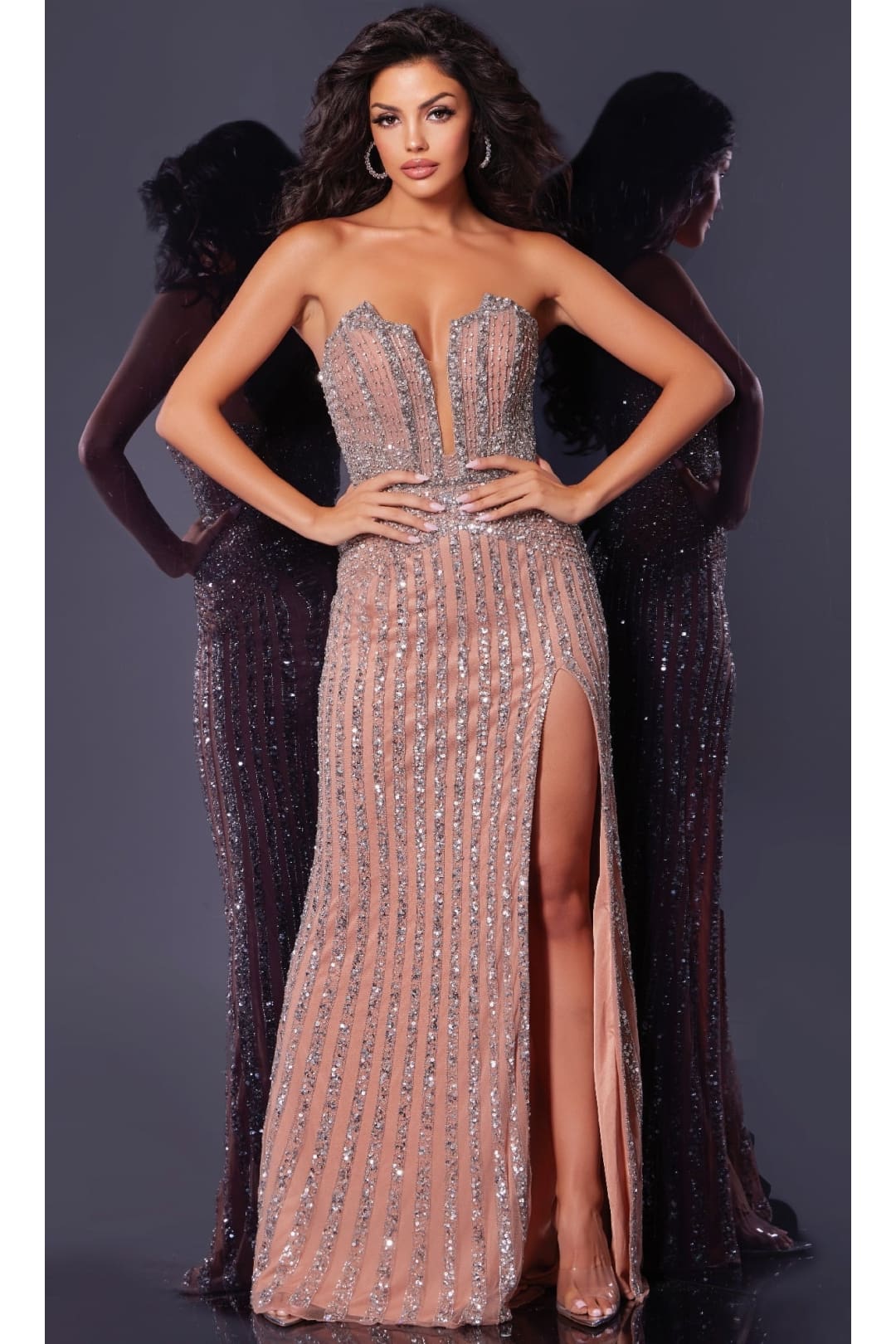 Long Prom Dress: Jovani 44330 - Dark Taupe / Prom