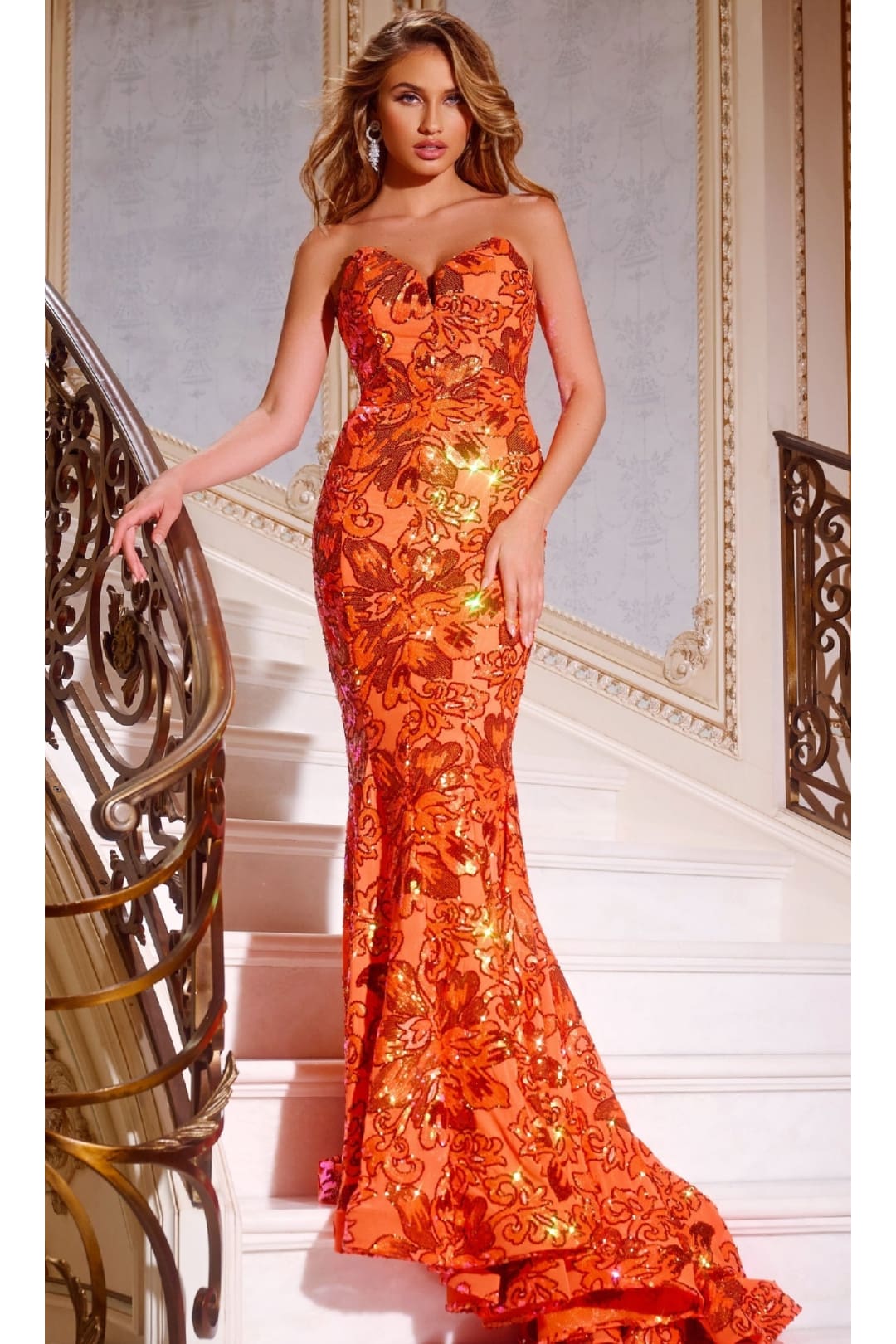 Long Prom Dress: Jovani 44340 - Orange / 00 - Apparel & Accessories > Clothing > Dresses