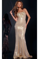 Long Prom Dress: Jovani 44539 - Gold / Prom