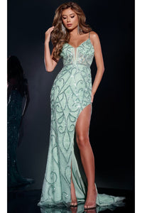 Long Prom Dress: Jovani 49455 - Light Green / Prom