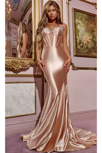 Long Prom Dress: Jovani D5018 - Champagne / Apparel & Accessories > Clothing > Dresses