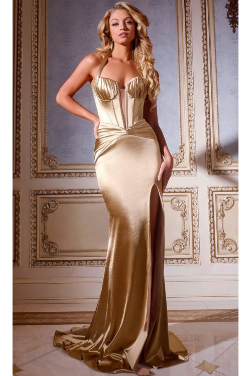 Long Prom Dress: Jovani D5024 - Gold / 00 - Apparel & Accessories > Clothing > Dresses