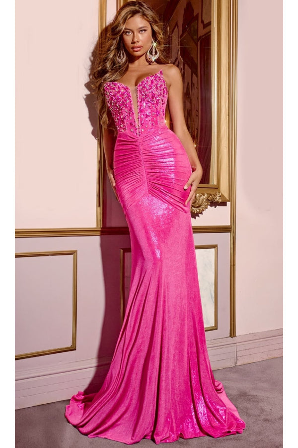 Long Prom Dress: Jovani D5055 - Hot Pink / 00 - Apparel & Accessories > Clothing > Dresses