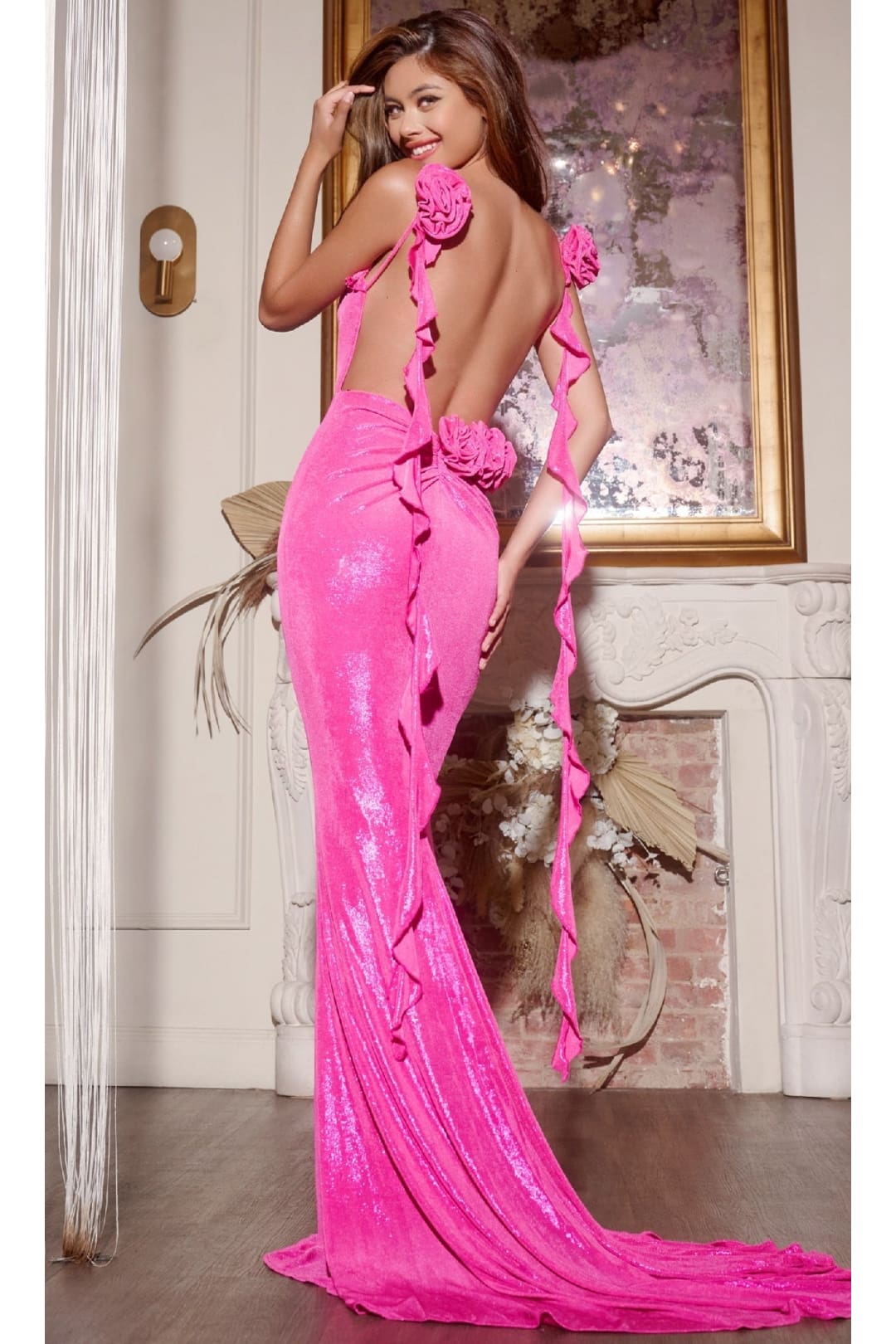 Long Prom Dress: Jovani D5056 - Hot Pink / 00 - Apparel & Accessories > Clothing > Dresses