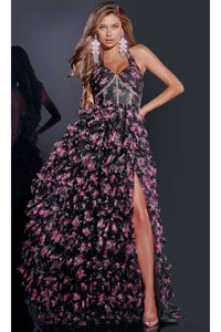 Long Prom Dress: Jovani D5065 - Black/Multi / Prom