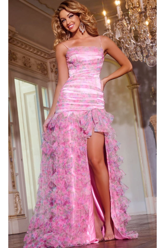 Long Prom Dress: Jovani D5101 - Pink/Print / Prom