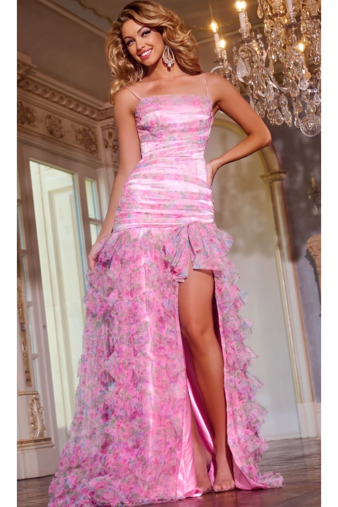 Long Prom Dress: Jovani D5101 - Pink/Print / Prom