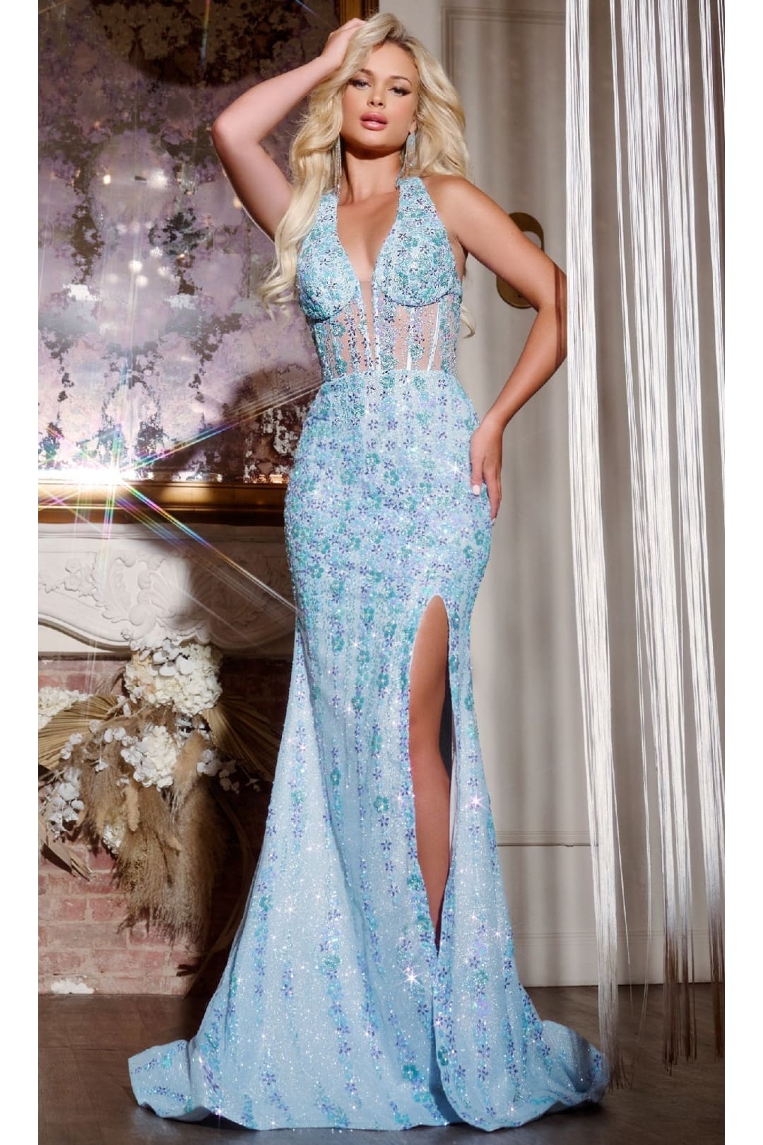 Long Prom Dress: Jovani D5301 - Light Blue / Apparel & Accessories > Clothing > Dresses