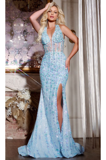 Long Prom Dress: Jovani D5301 - Light Blue / Apparel & Accessories > Clothing > Dresses