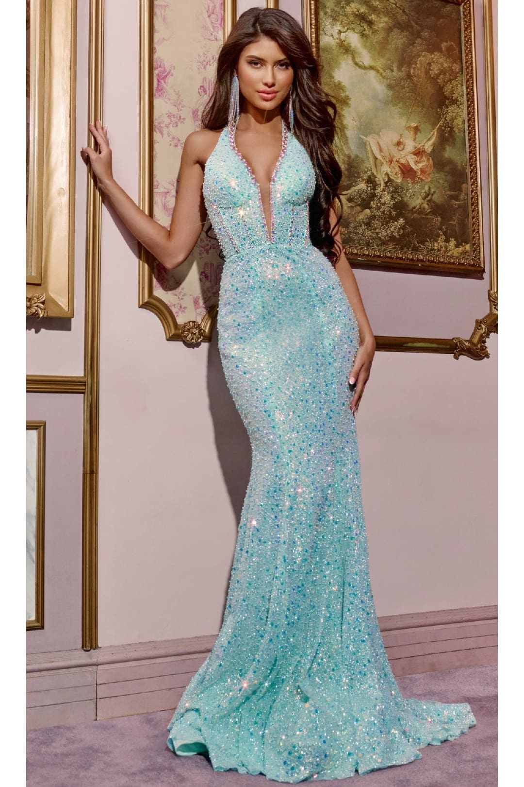 Long Prom Dress: Jovani D5302 - Light Blue / 00 - Apparel & Accessories > Clothing > Dresses